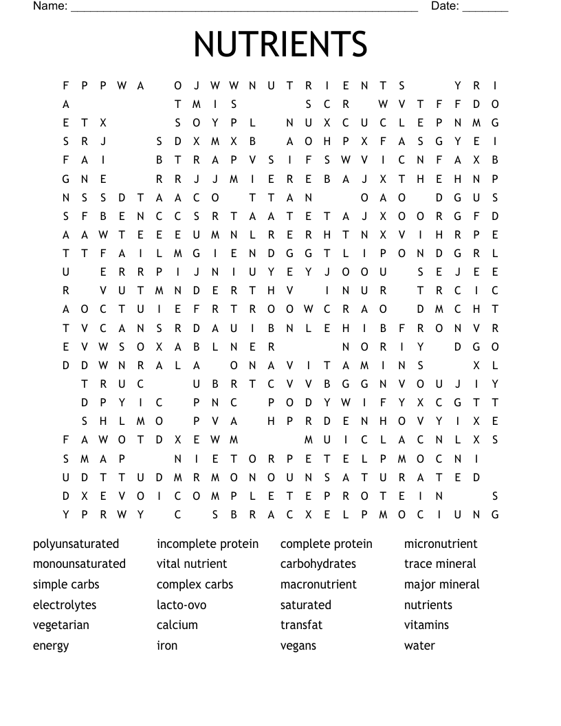 NUTRIENTS Word Search