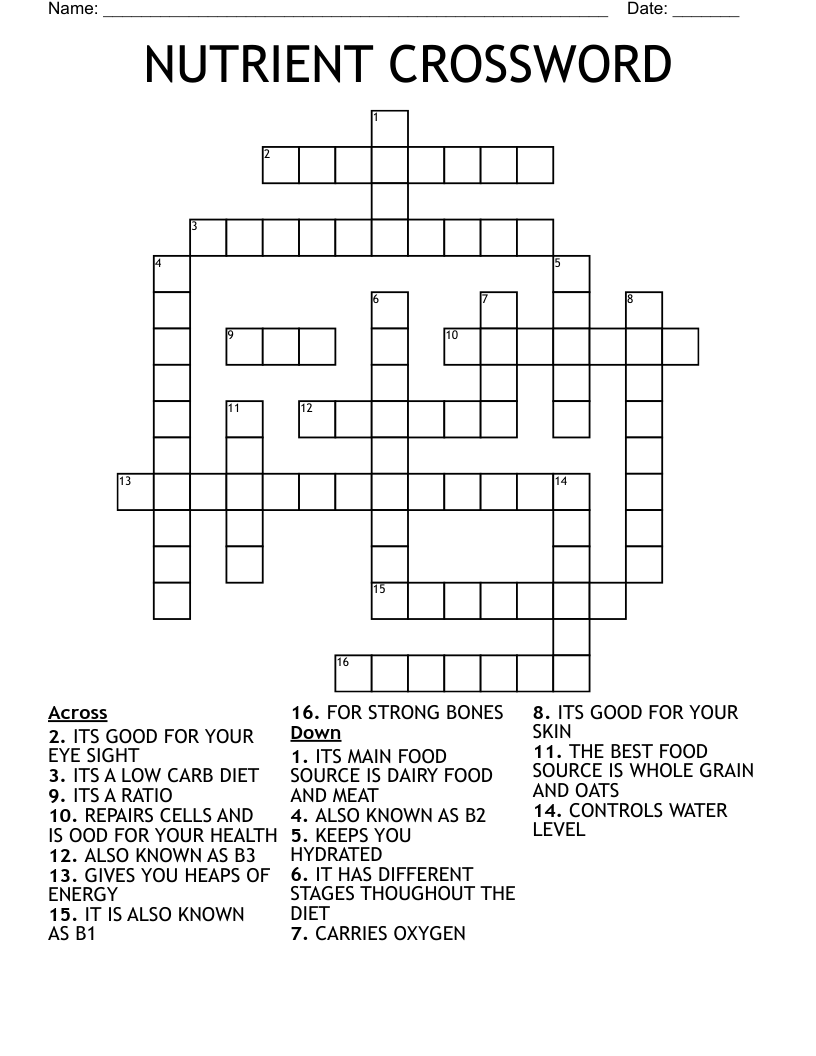 NUTRIENT CROSSWORD