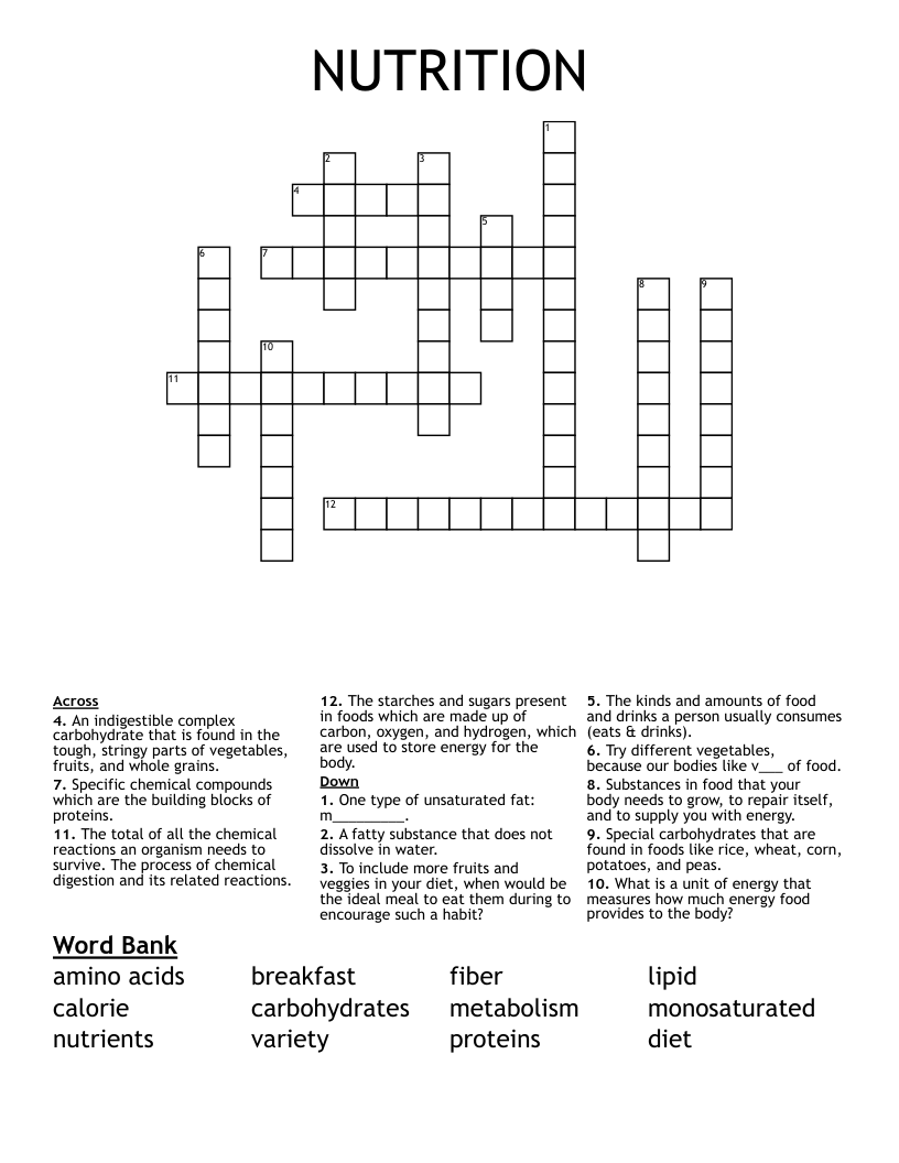 NUTRITION Crossword
