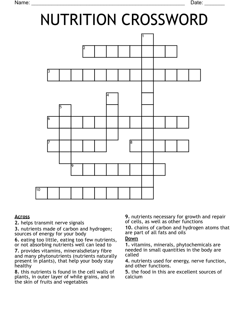NUTRITION CROSSWORD