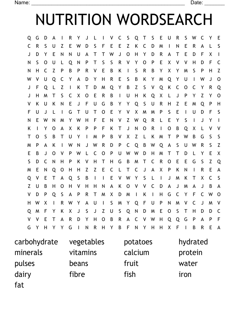 NUTRITION WORDSEARCH