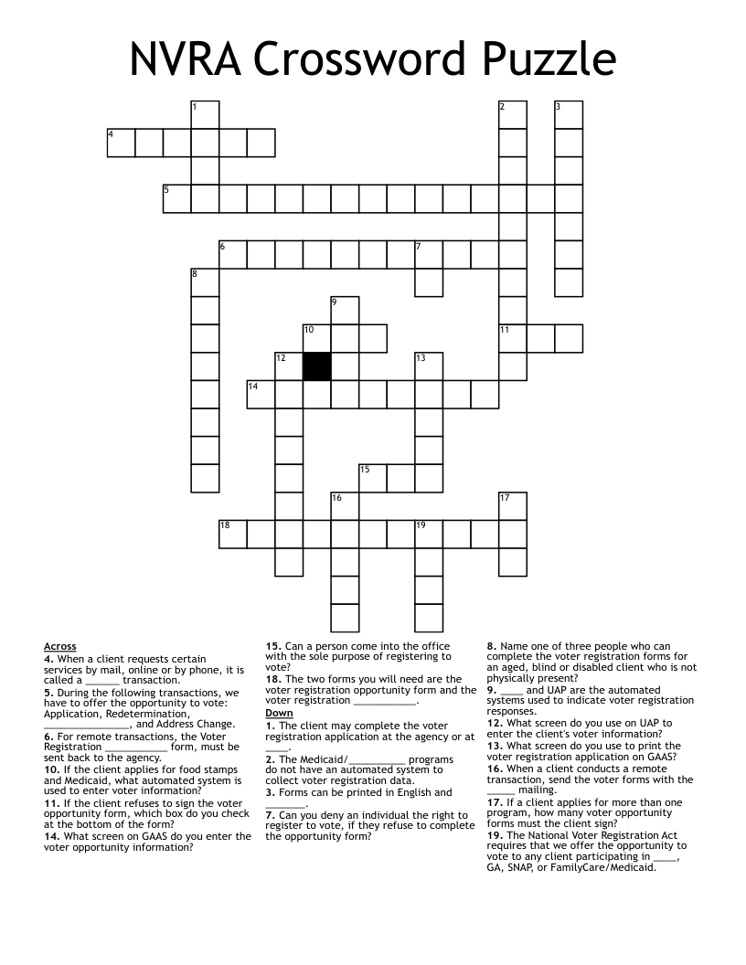 NVRA Crossword Puzzle