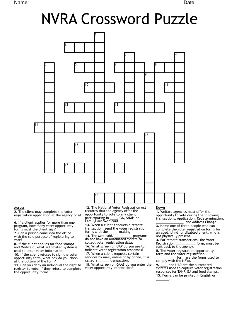 NVRA Crossword Puzzle