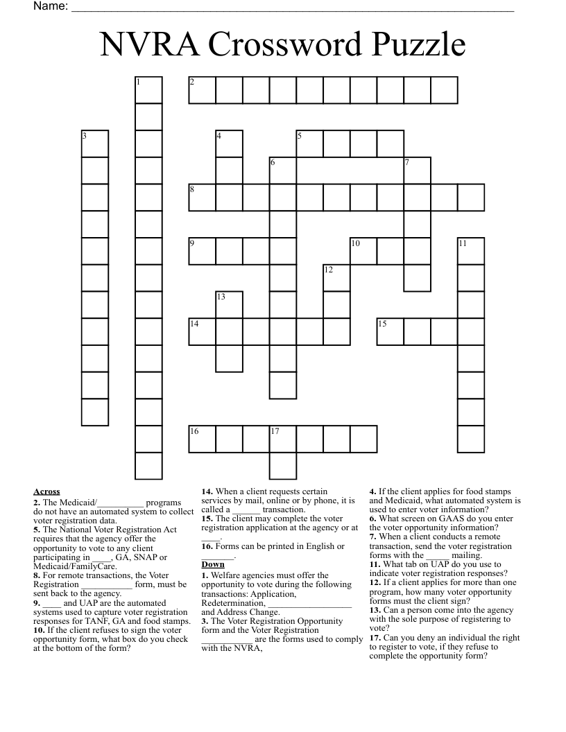 NVRA Crossword Puzzle
