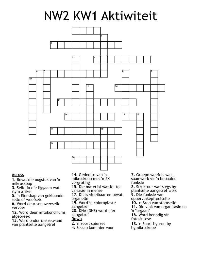 NW2 KW1 Aktiwiteit Crossword