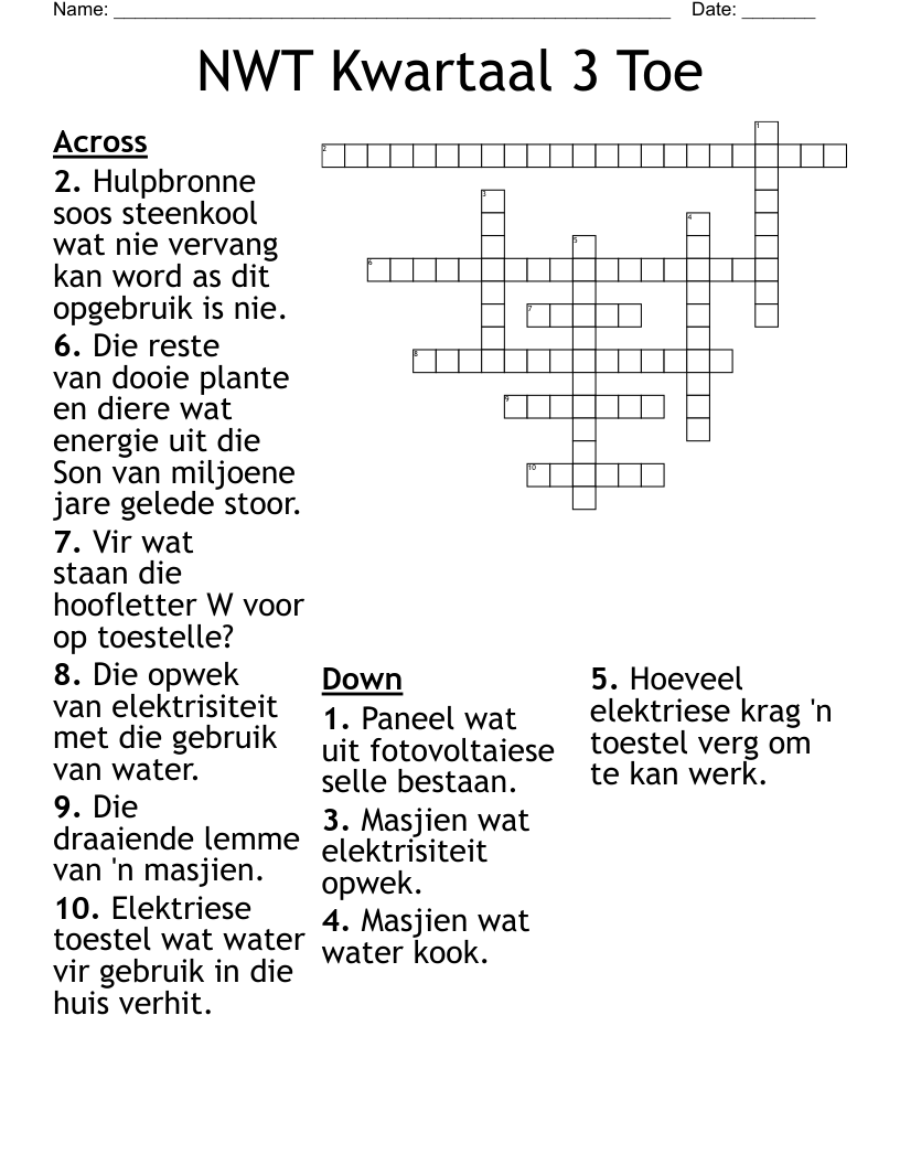 NWT Kwartaal 3 Toe Crossword