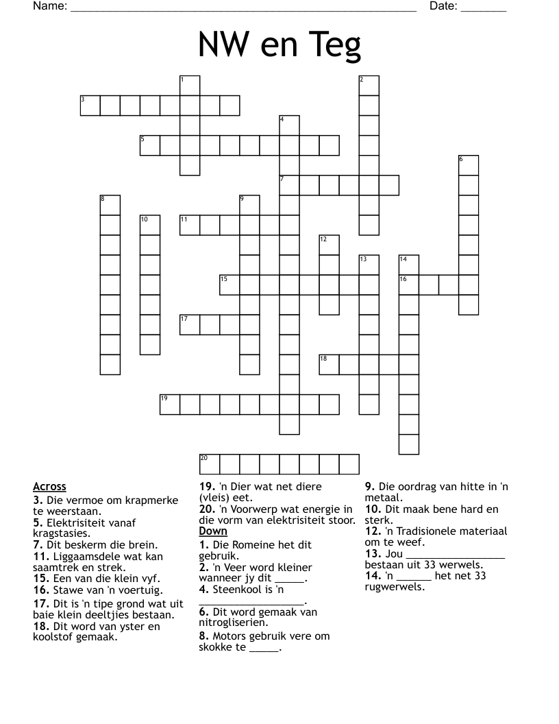 NW en Teg  Crossword
