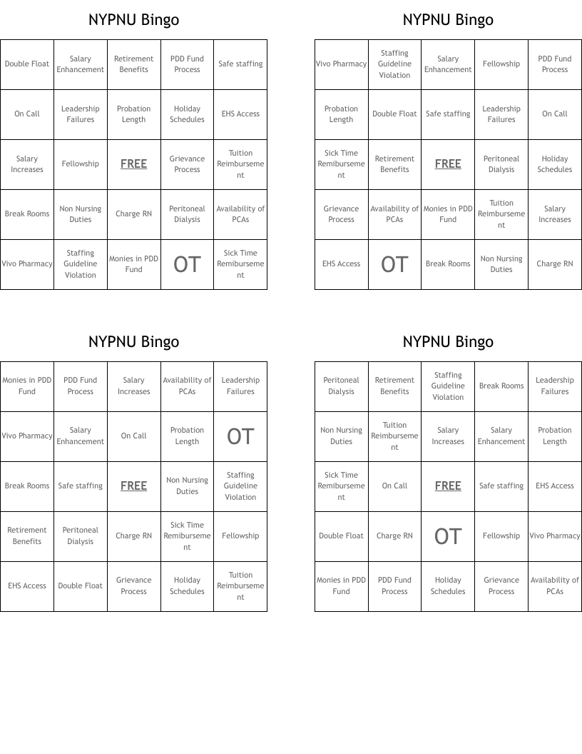 NYPNU Bingo