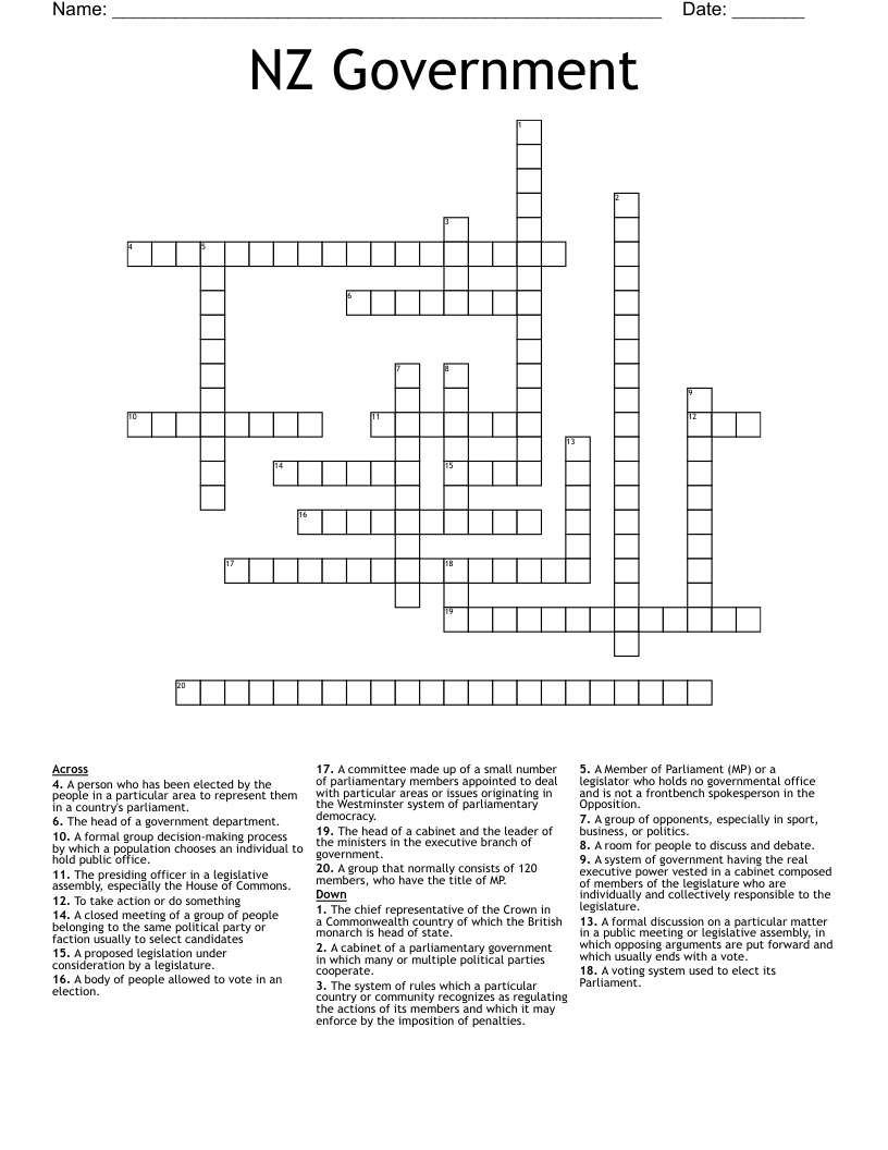 NZ Government Crossword