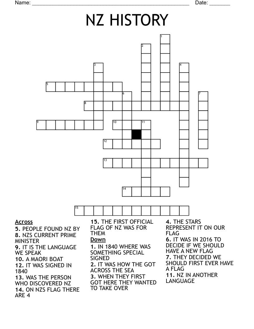 NZ HISTORY  Crossword