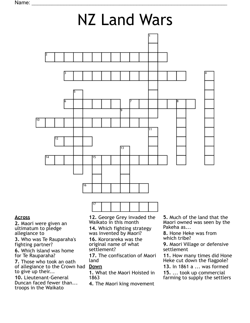 NZ Land Wars Crossword