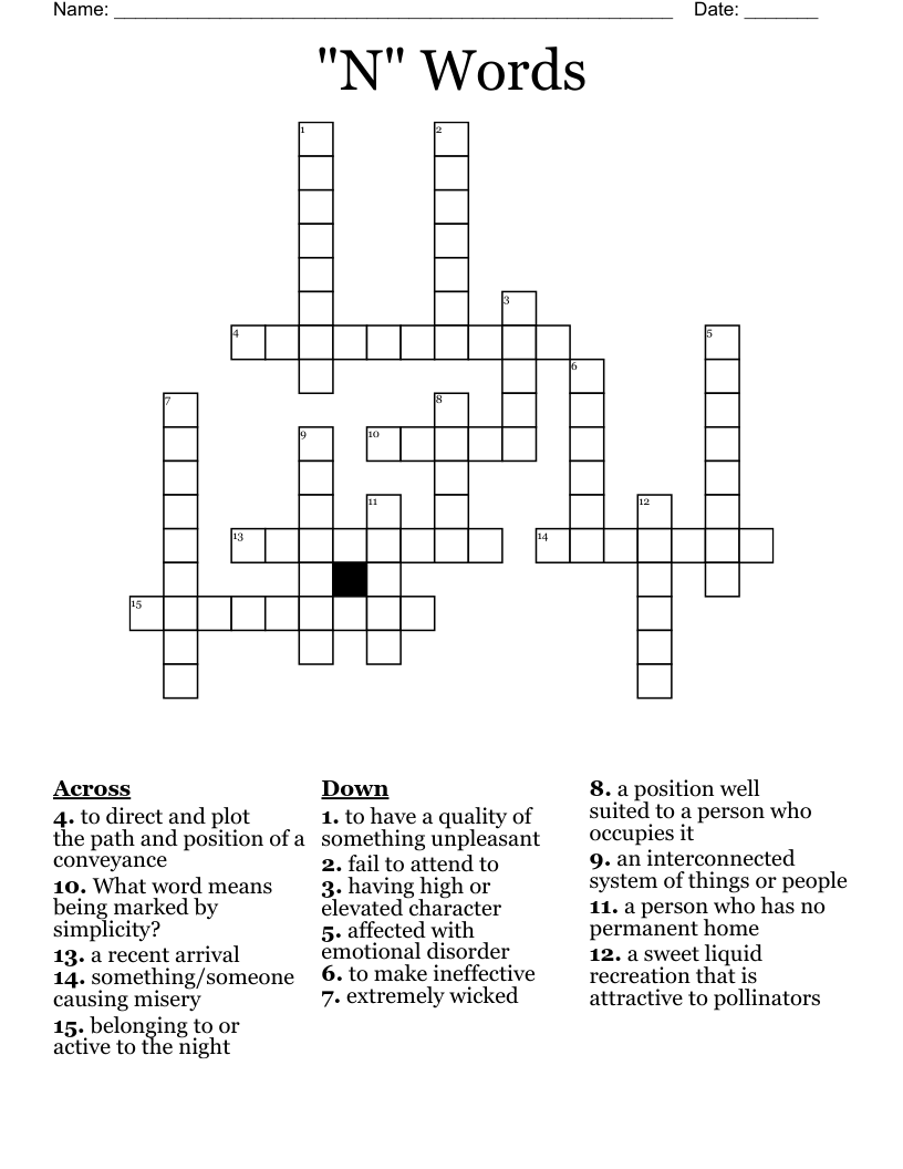 "N" Words Crossword