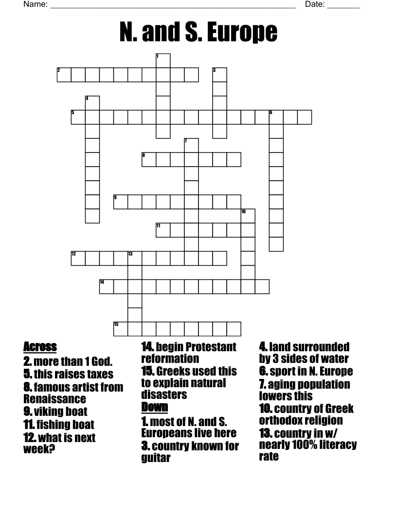 N. and S. Europe Crossword