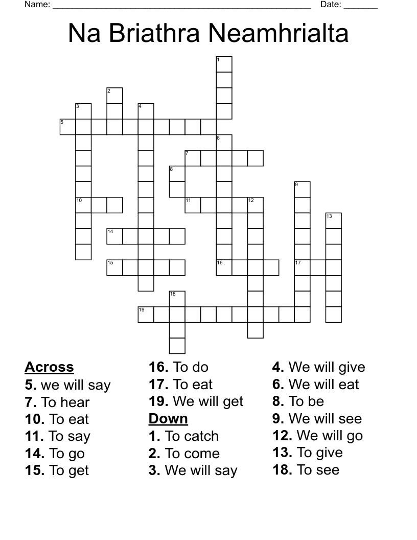 Na Briathra Neamhrialta Crossword