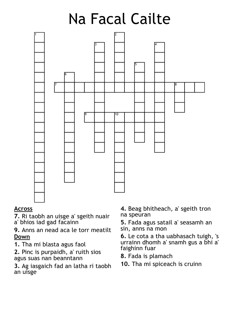 Na Facal Cailte Crossword
