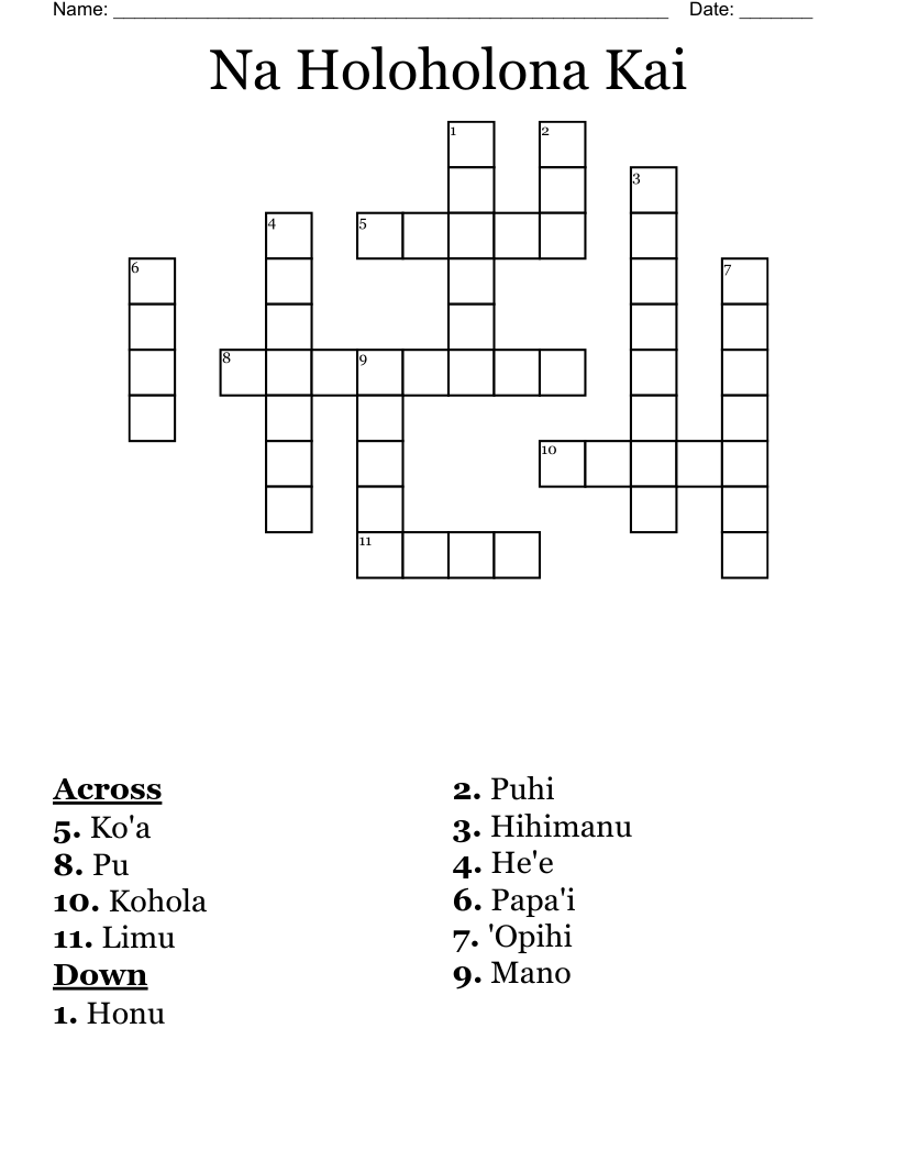 Na Holoholona Kai Crossword