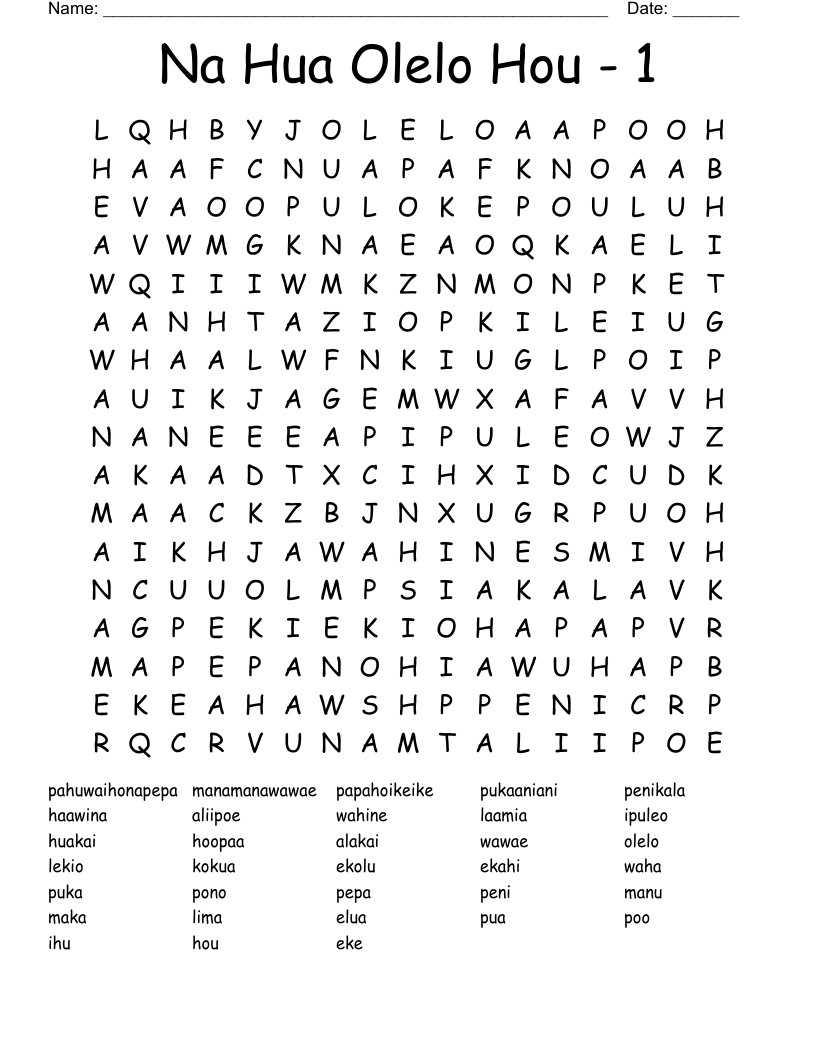 Na Hua Olelo Hou - 1 Word Search
