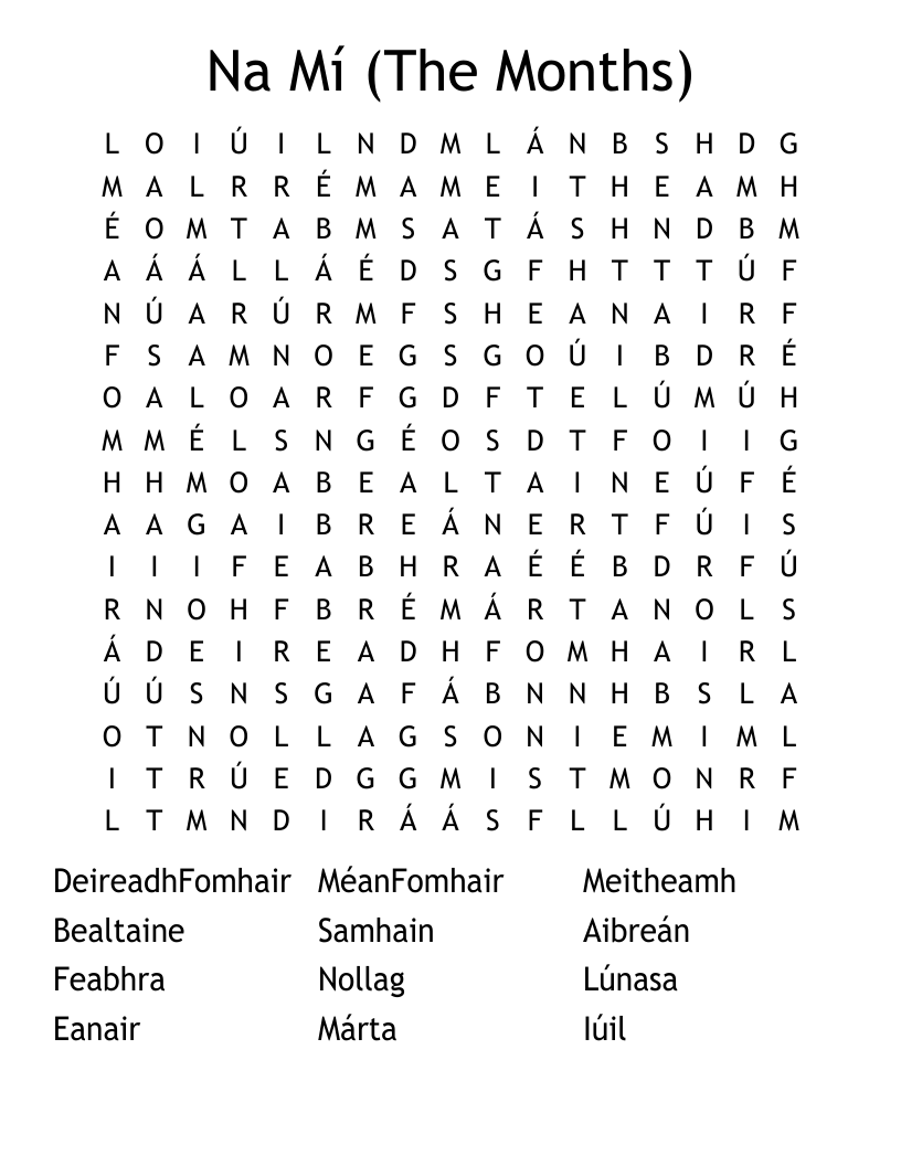 Na Mí (The Months) Word Search
