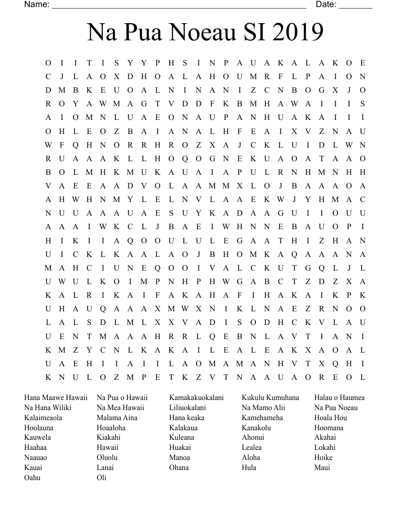 Na Pua Noeau SI 2019 Word Search