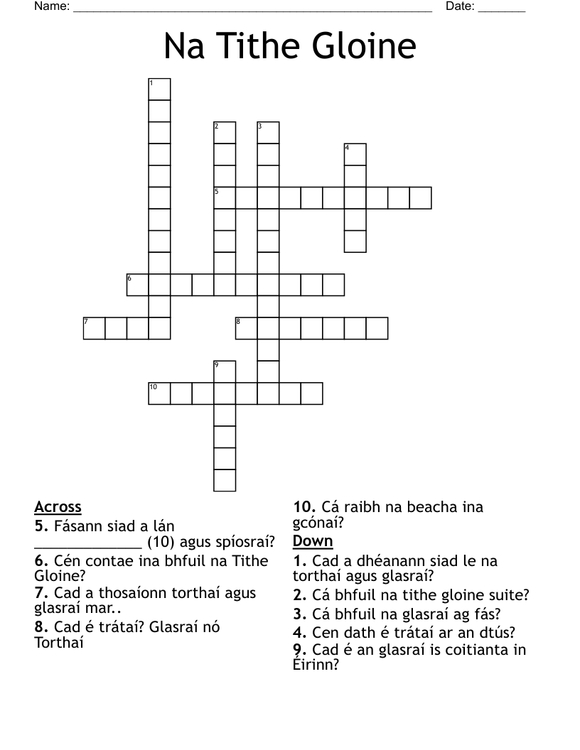 Na Tithe Gloine Crossword