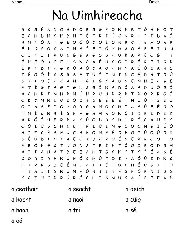 Na Uimhireacha Word Search