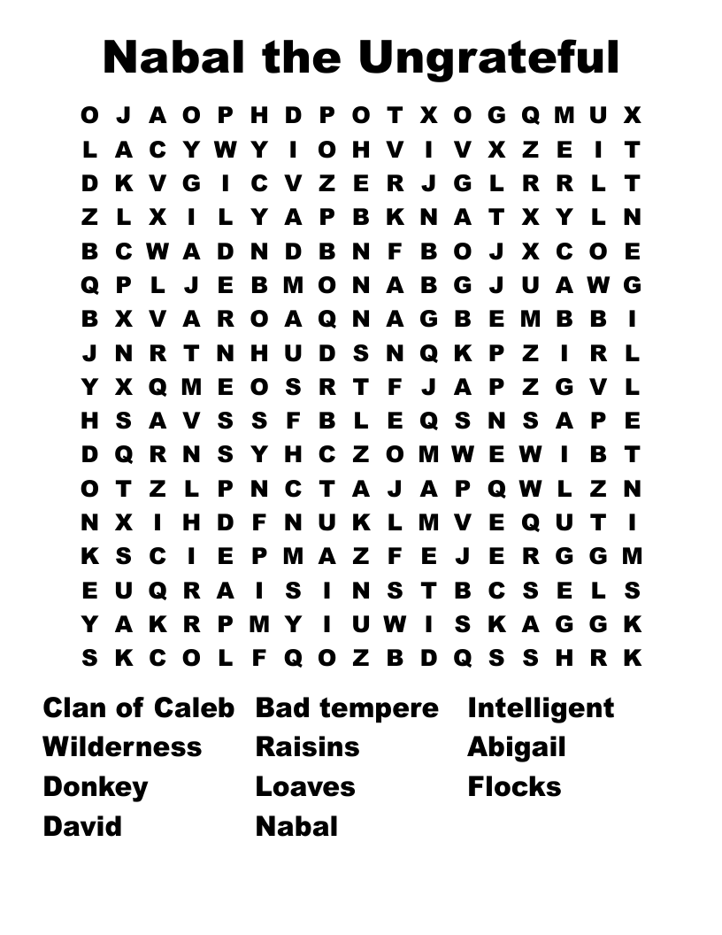 Nabal the Ungrateful Word Search