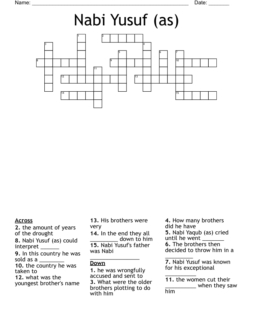 Nabi Yusuf (as) Crossword