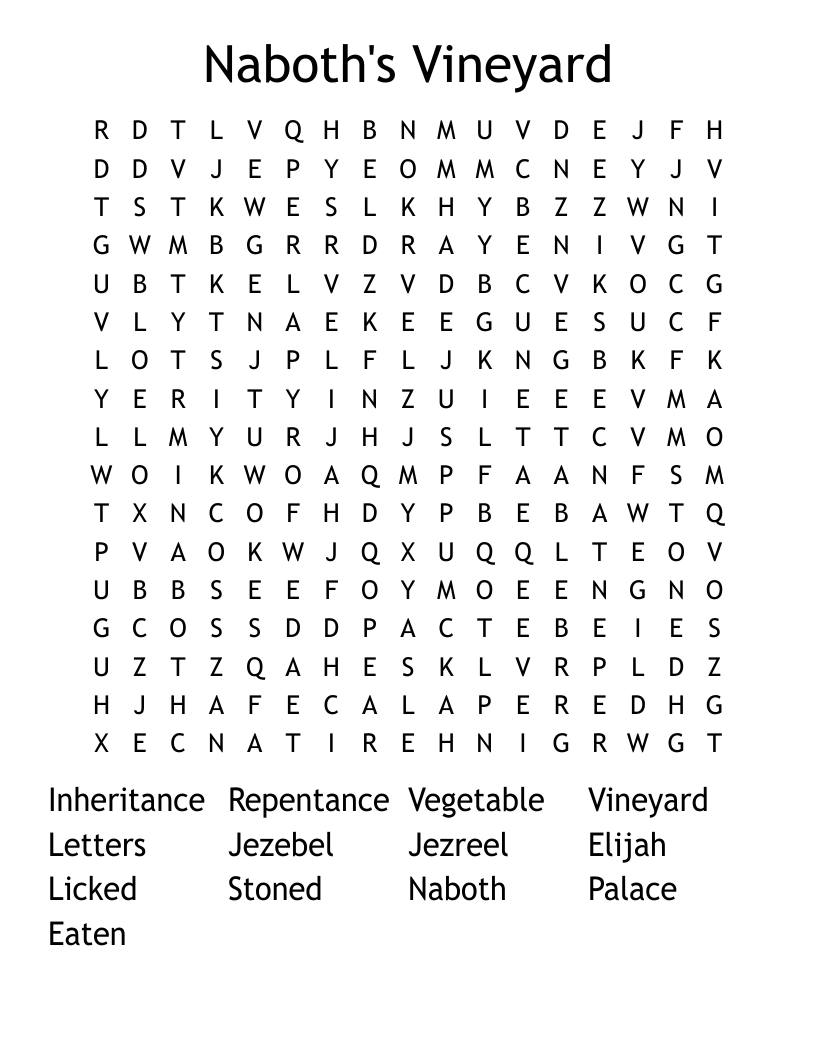 Naboth's Vineyard Word Search