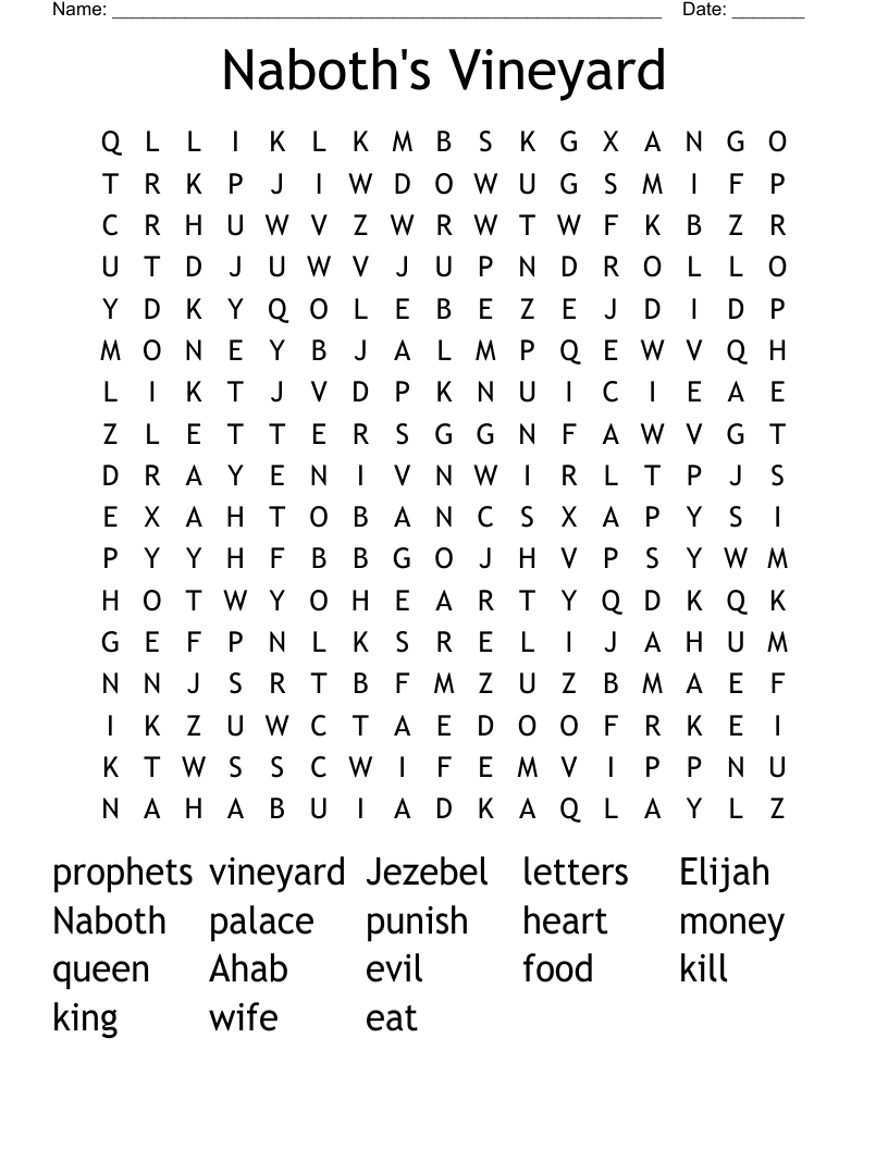 Naboth's Vineyard Word Search