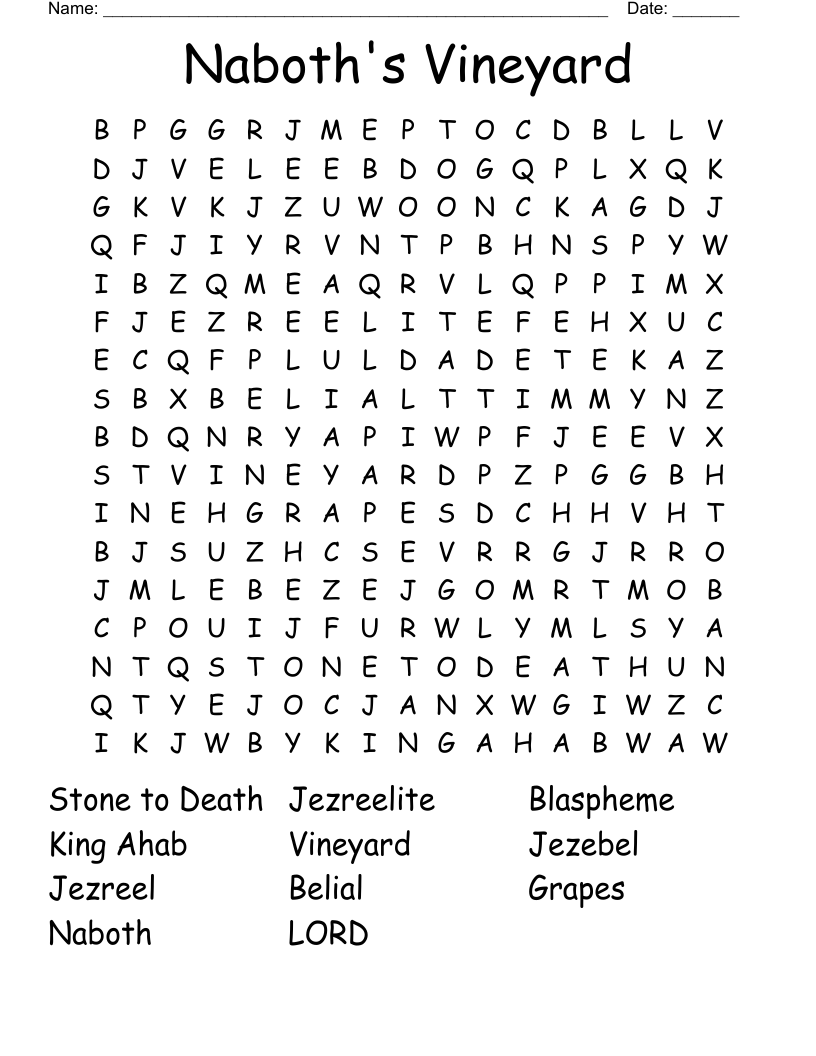 Naboth's Vineyard Word Search