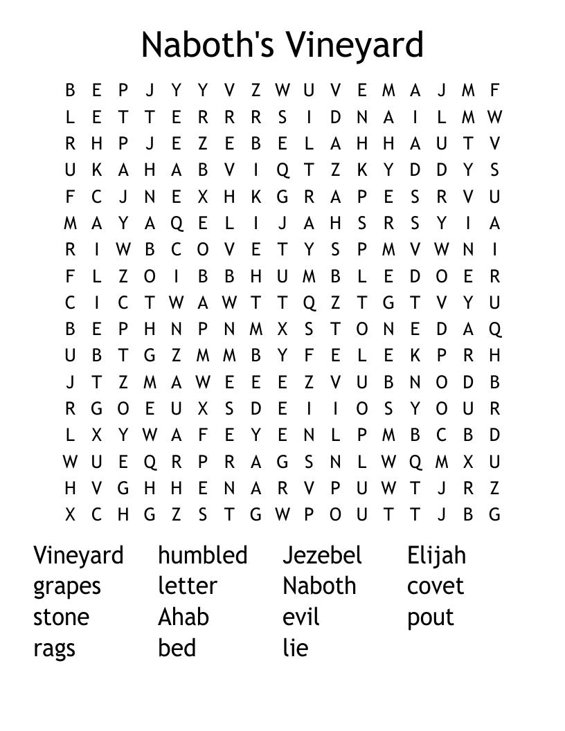 Naboth's Vineyard Word Search
