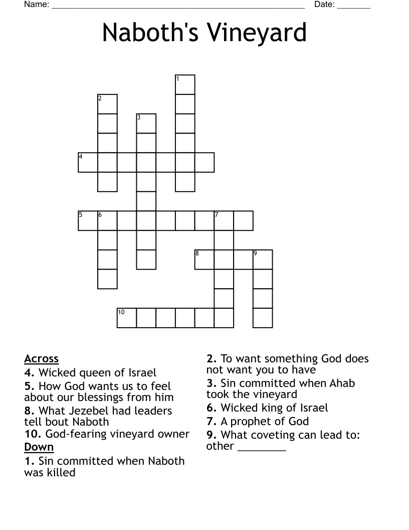 Naboth's Vineyard Crossword
