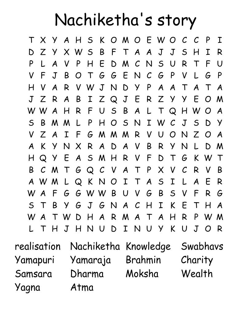 Nachiketha's story Word Search