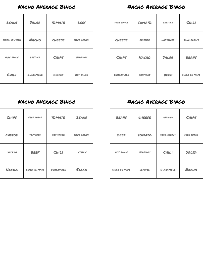 Nacho Average Bingo