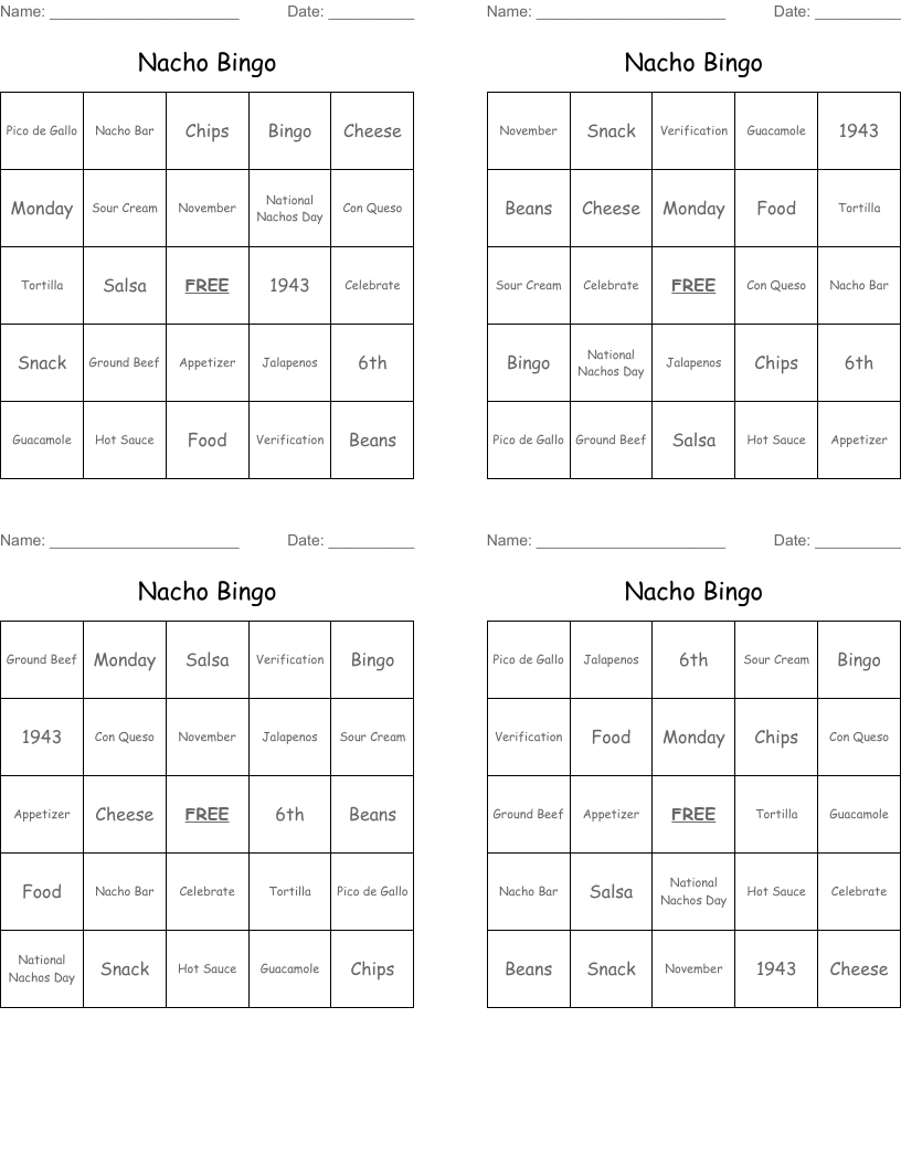 Nacho Bingo