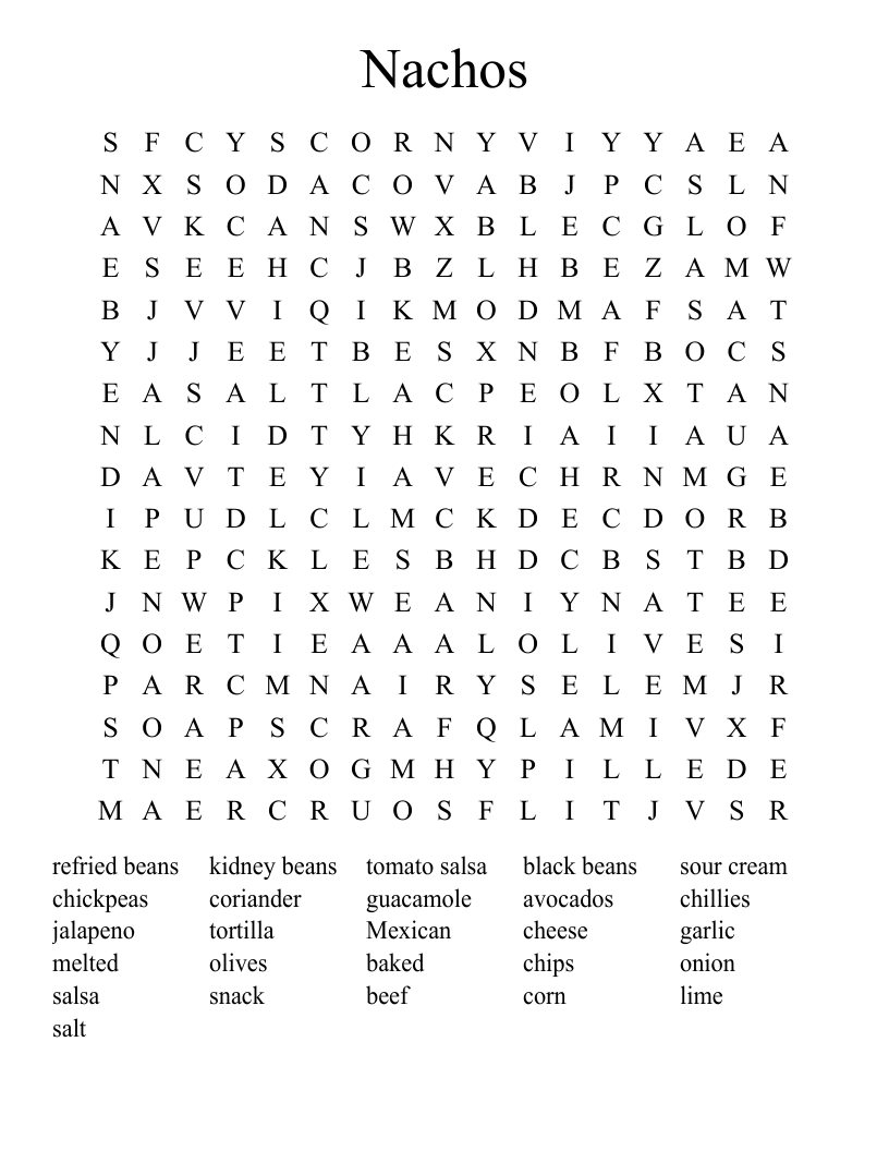 Nachos Word Search
