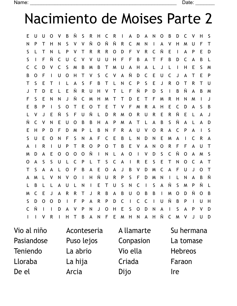 Nacimiento de Moises Parte 2 Word Search