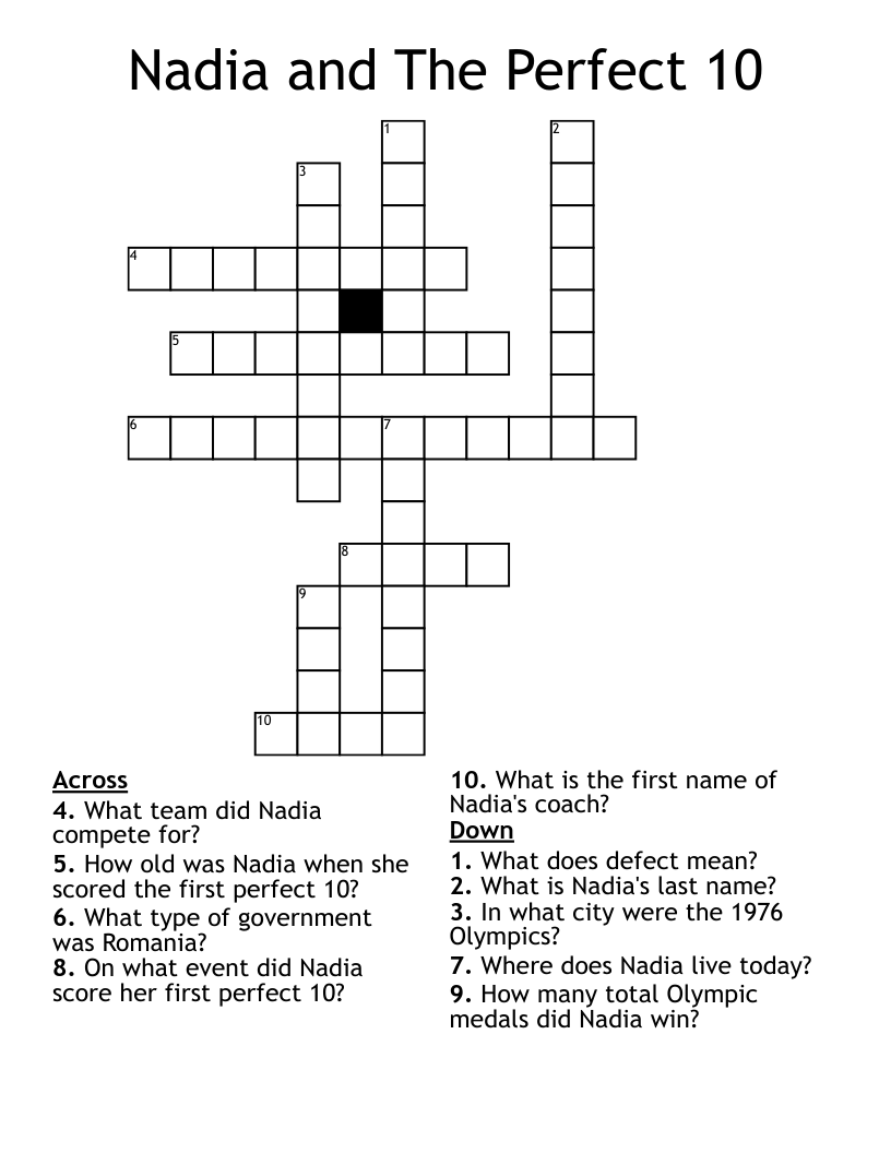 Nadia and The Perfect 10 Crossword