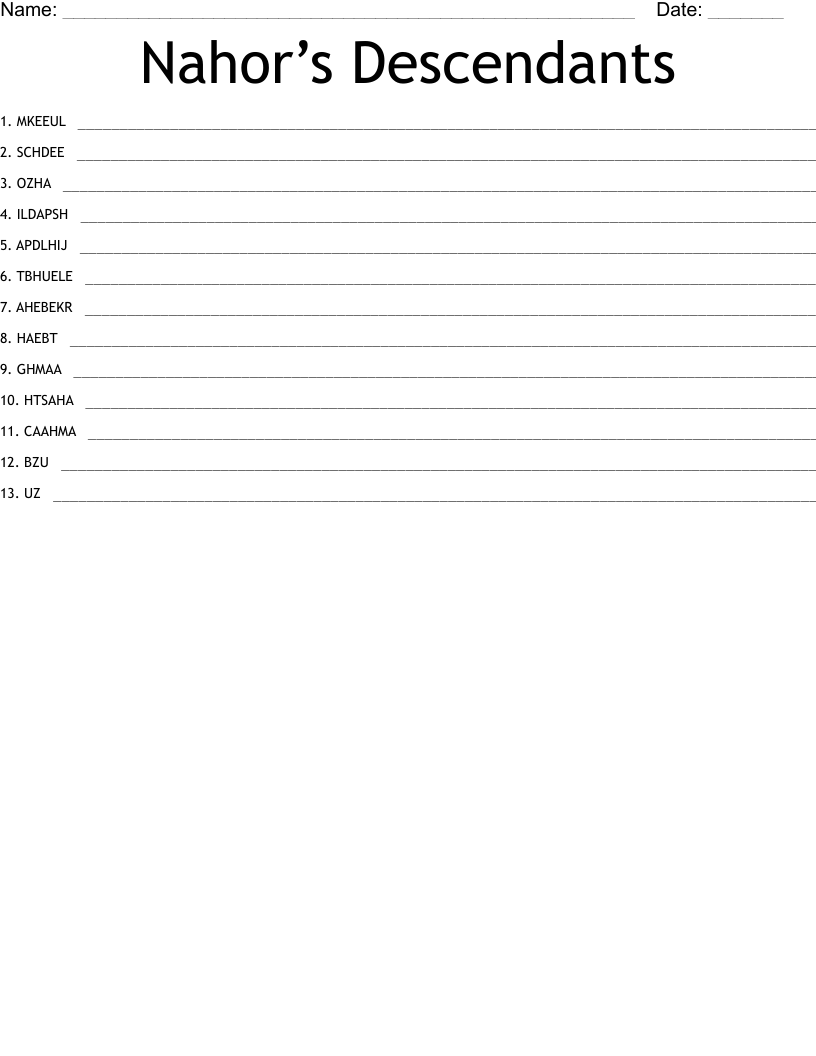 Nahor’s Descendants Word Scramble