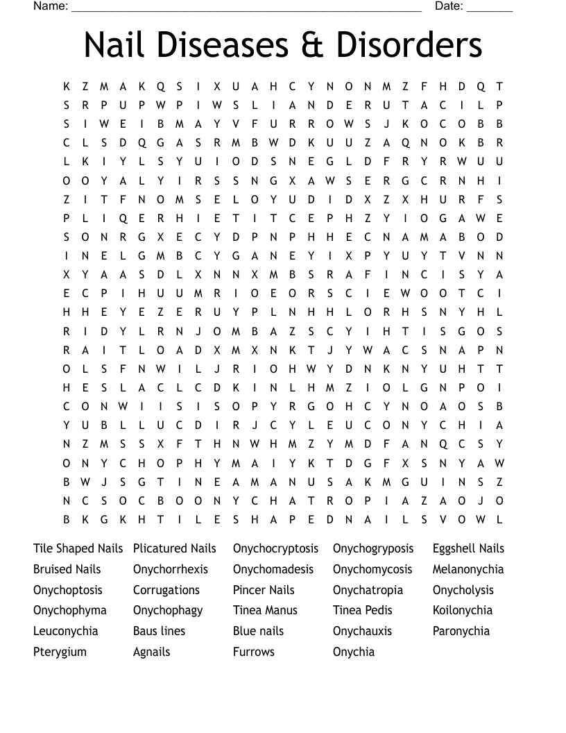 Nail Diseases & Disorders  Word Search