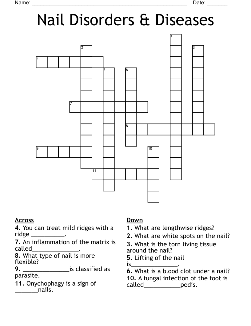 Nail Disorders & Diseases Crossword