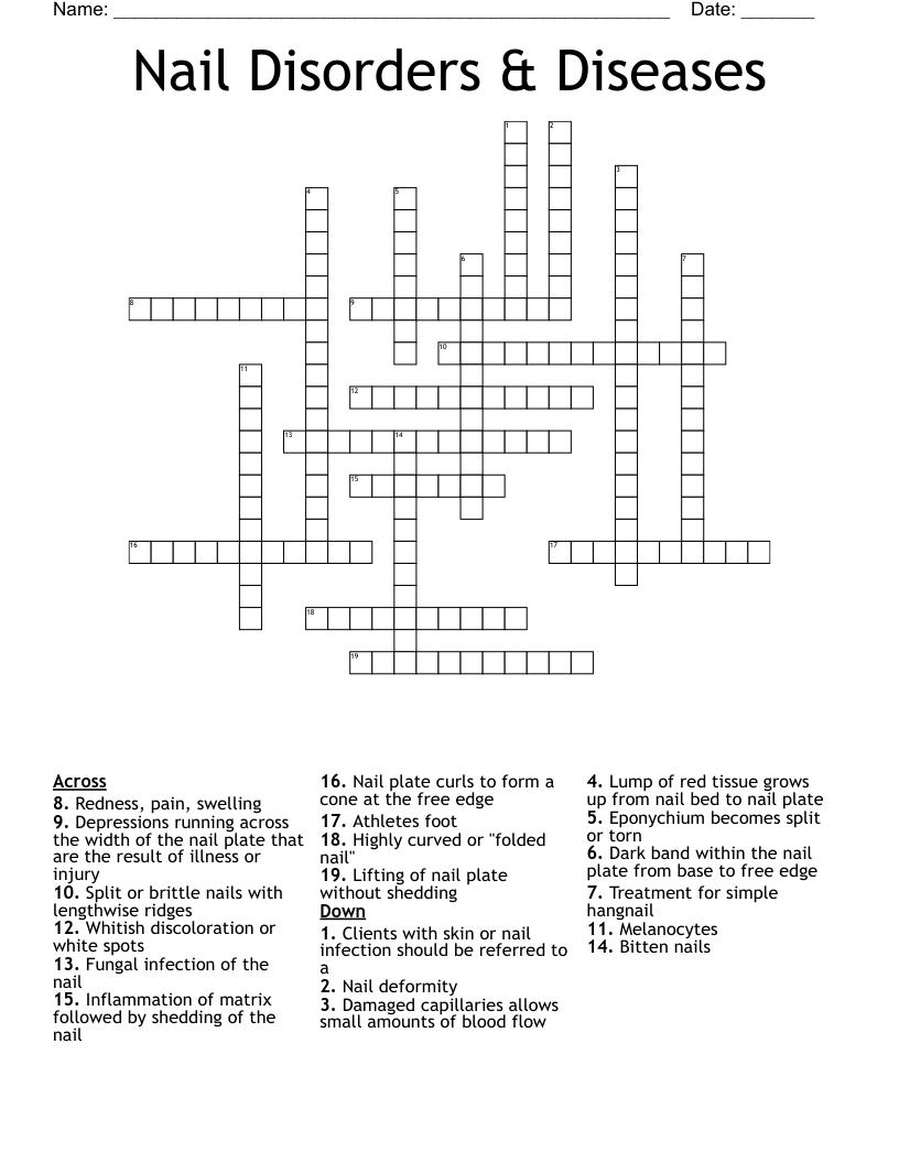 Nail Disorders & Diseases Crossword