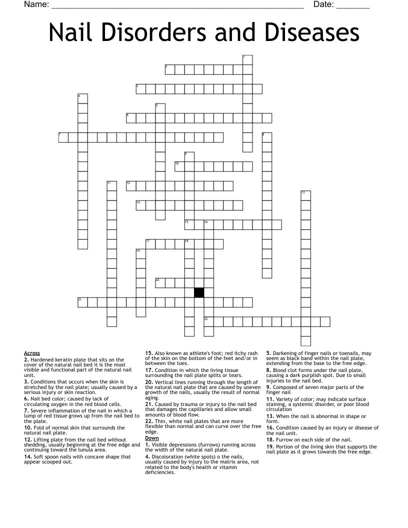 Nail Disorders and Diseases Crossword