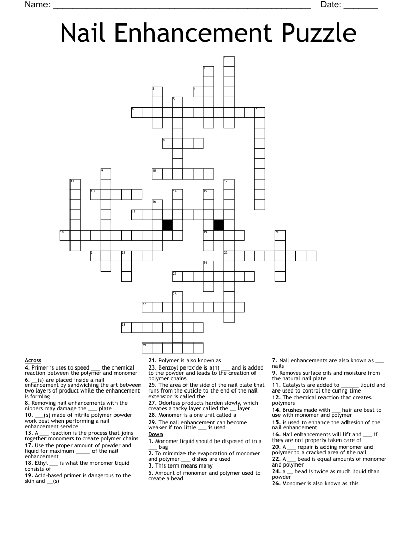 Nail Enhancement Puzzle Crossword