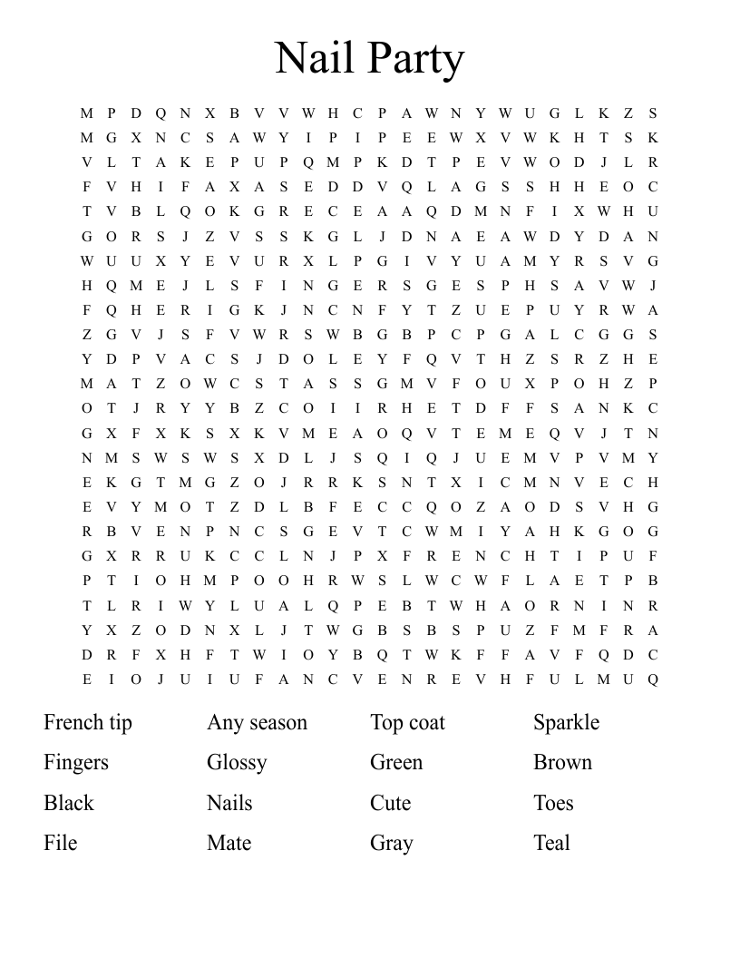 Nail Party  Word Search