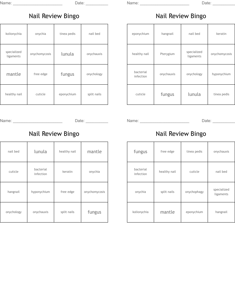 Nail Review Bingo
