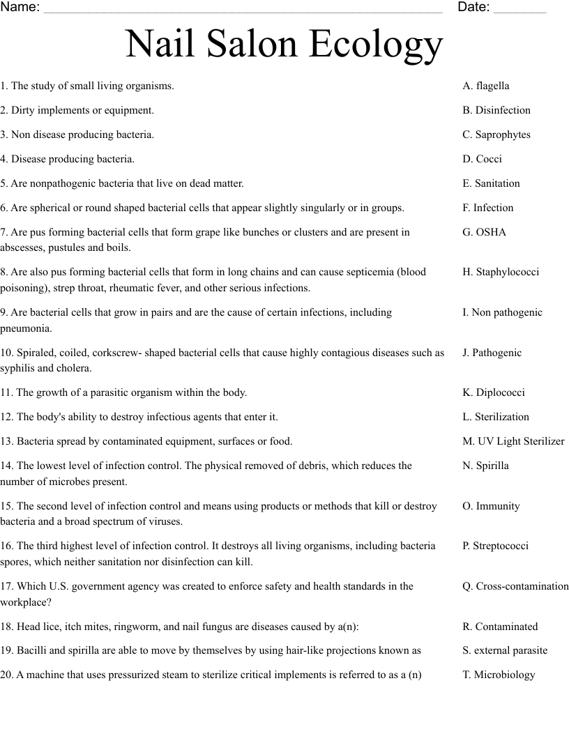 Nail Salon Ecology Worksheet