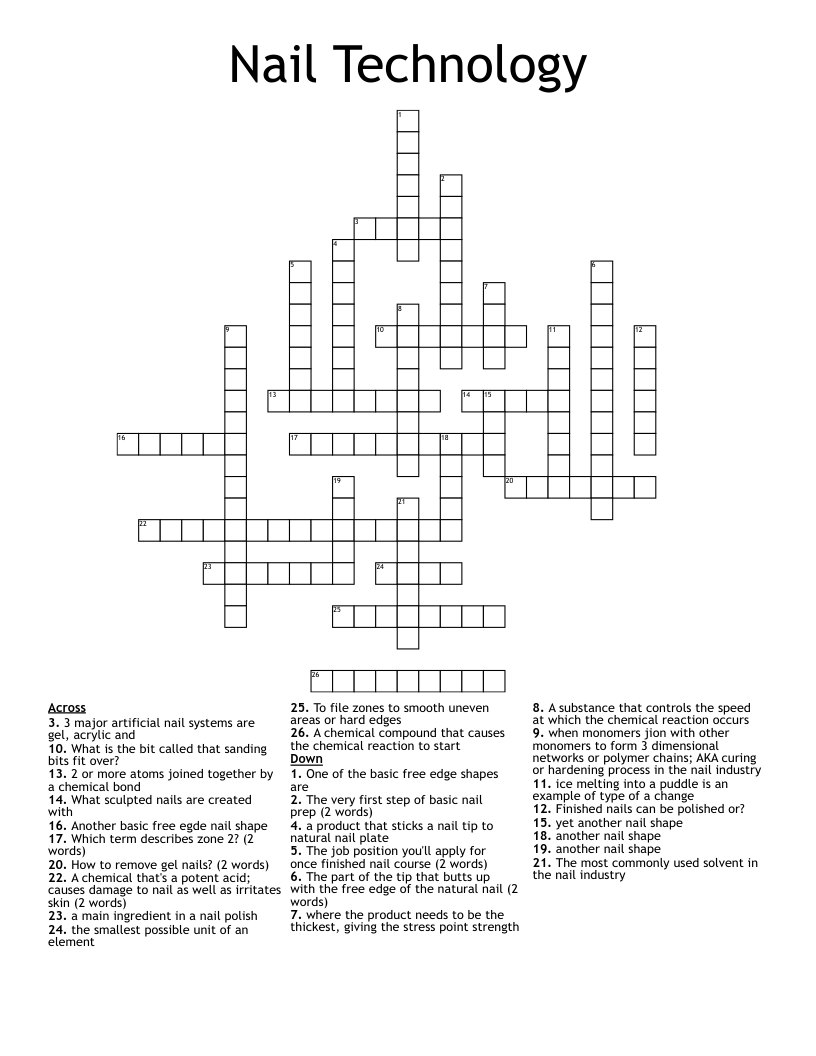 Nail Technology Crossword