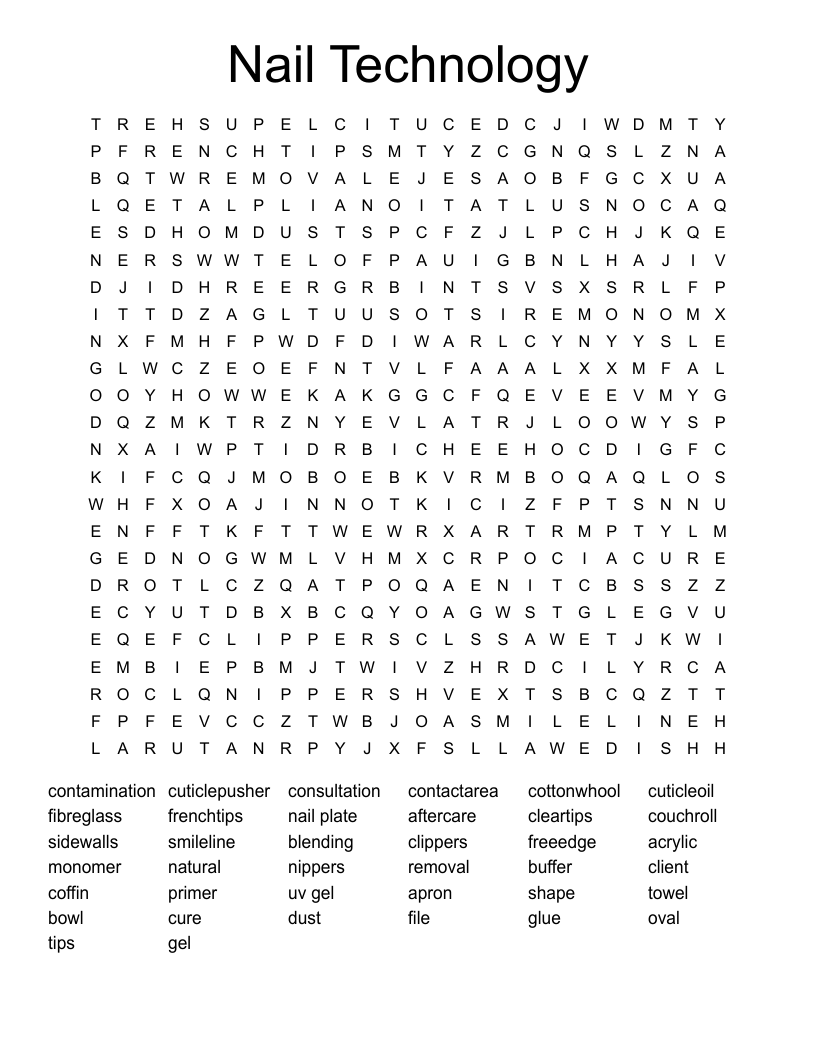 Nail Technology Word Search