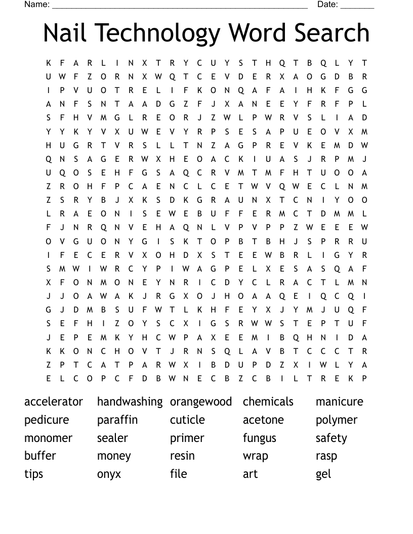Nail Technology Word Search